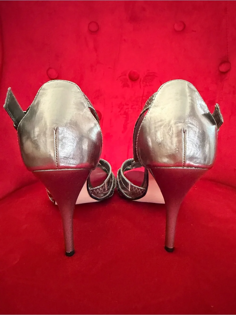 Metallic Silver Strappy High Heel Sandals -